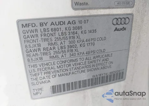 2008 Audi Q7 3.6 Premium from USA, damaged, VIN WA1BY74L98D028117